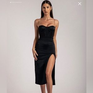 TALISA
Chain Strap Side Split Corset Midi Dress - Black